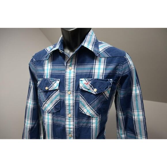 Hollister Western Pearl Snaps Cowboy Shirt Plaid Long Sleve Mens Size Medium - Picture 3 of 8
